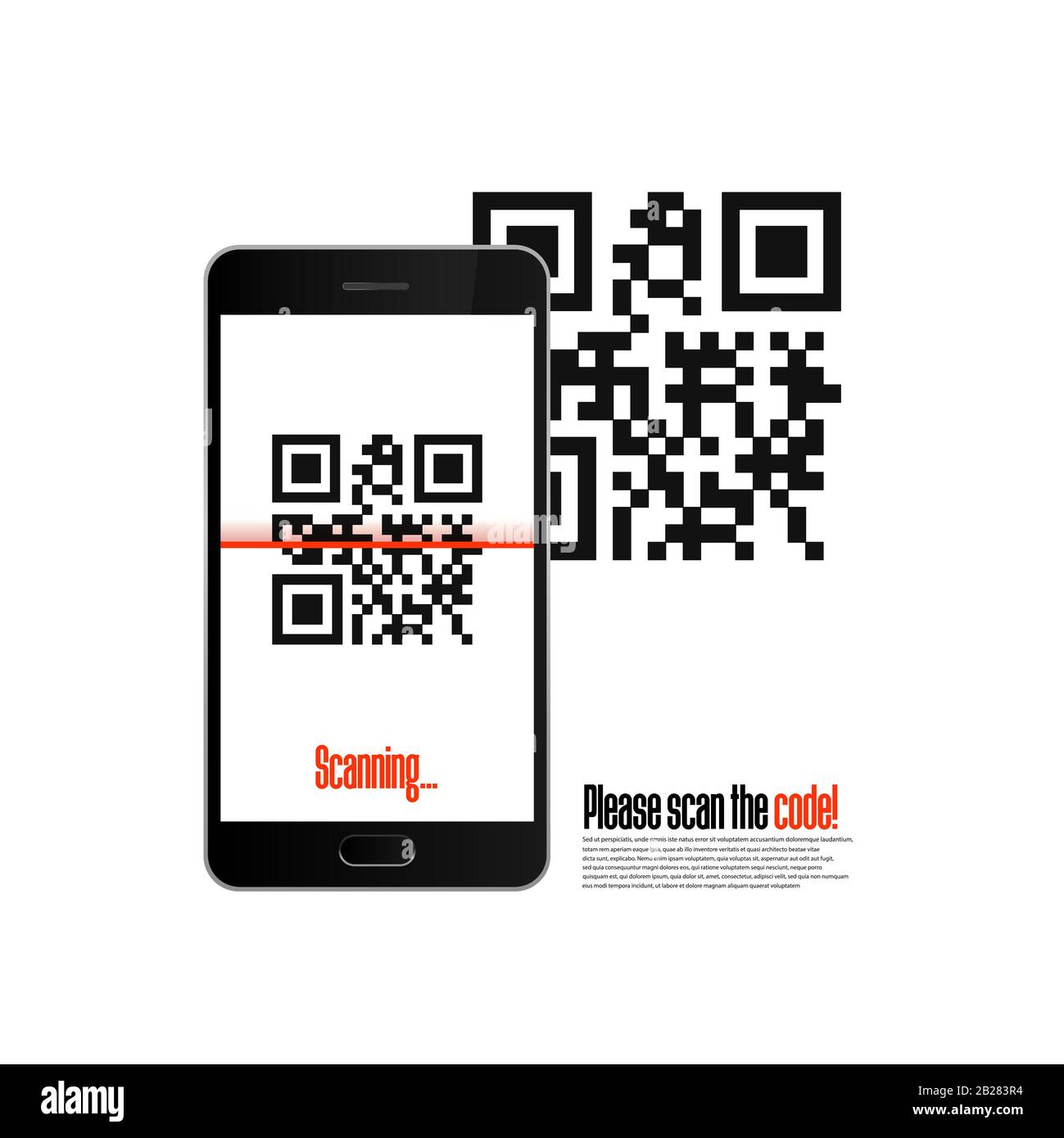 Scannen Sie das QR-Codesymbol mit dem Telefon. Strichcode. Vektorgrafiken. Stock Vektor