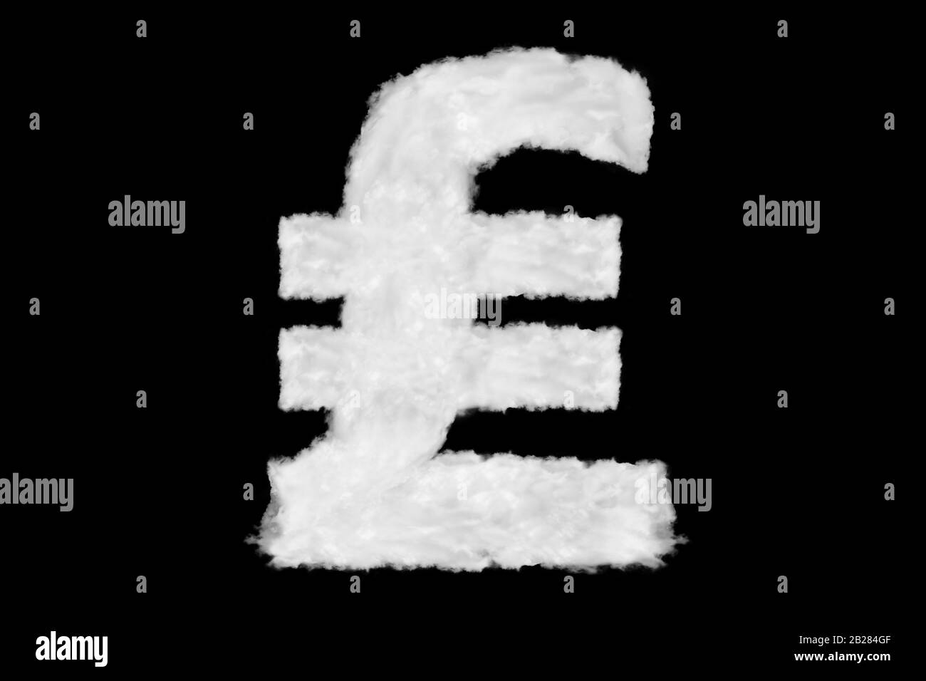 Italienisches Lira Währungszeichen Element aus Wolken auf schwarzem Hintergrund bereit für Maske oder Füllmethoden Stockfoto