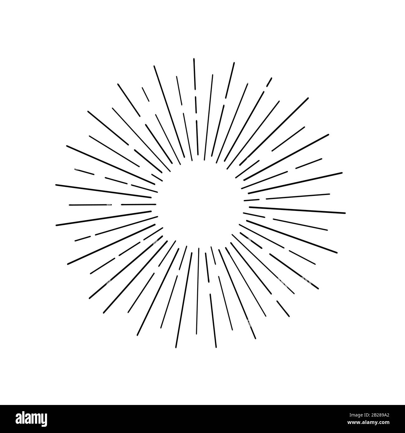 Sonnenstrahlen handgezeichnet, lineare Zeichnung Stock Vektor