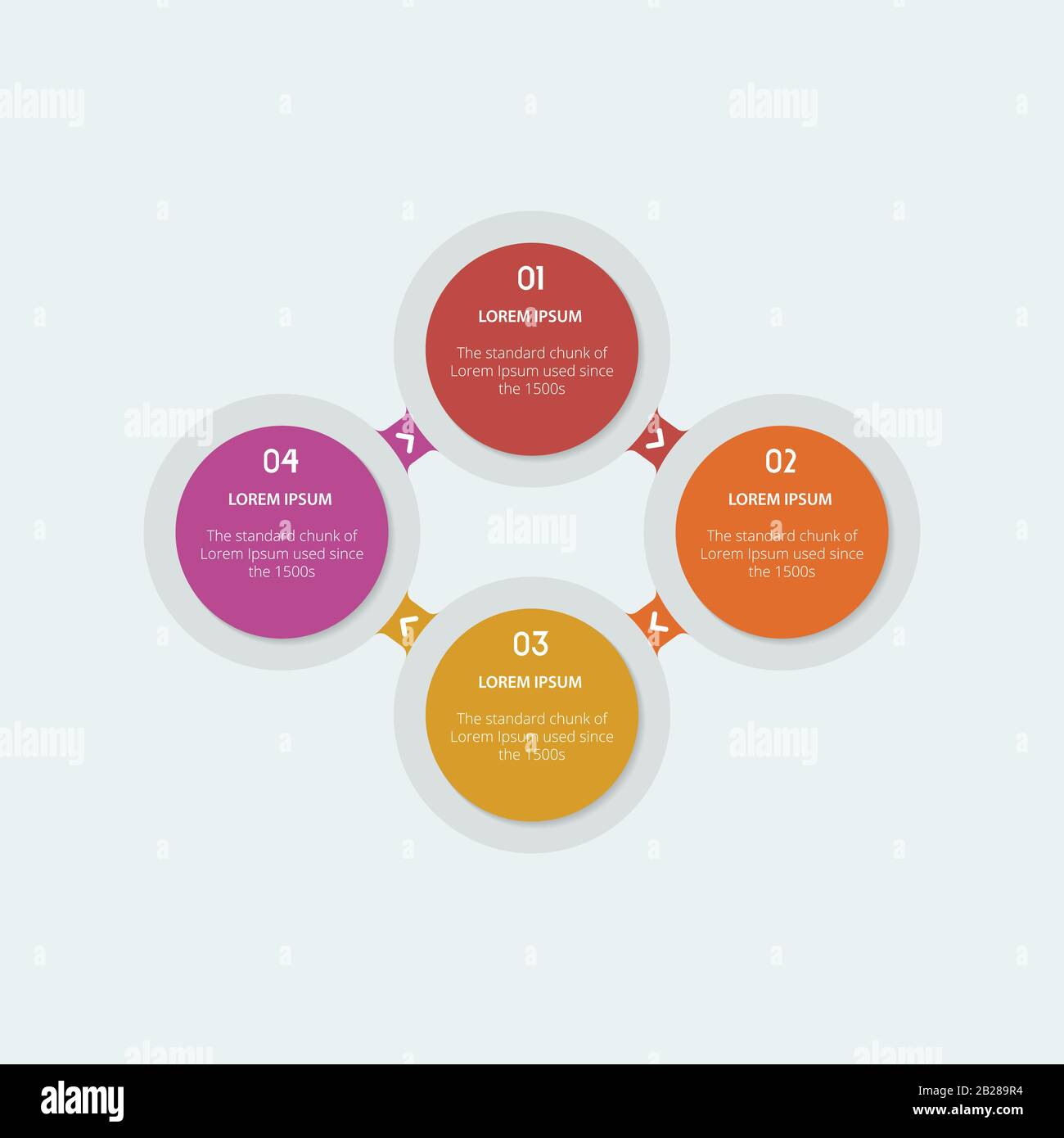Infografik mit vier Schritten, Infografik mit drei Auswahlmöglichkeiten, kreisförmige Optionen Prozessdiagramm, Daten, Projektzyklus Stock Vektor