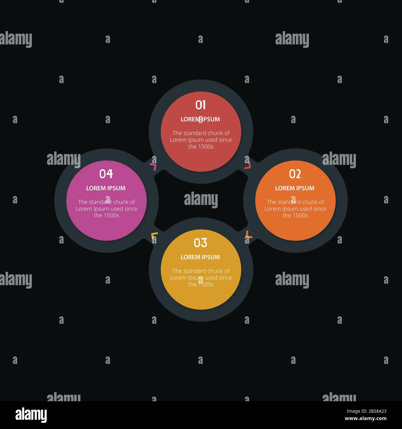 Infografik mit vier Schritten, Infografik mit drei Auswahlmöglichkeiten, kreisförmige Optionen Prozessdiagramm, Daten, Projektzyklus Stock Vektor