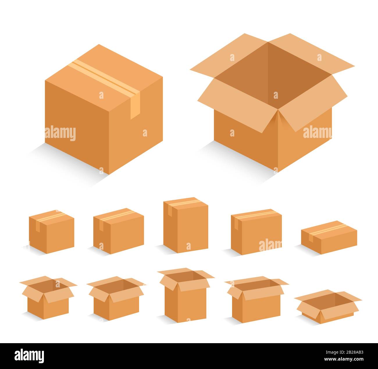Geöffneter und geschlossener Karton. Vektorgrafiken. Stock Vektor