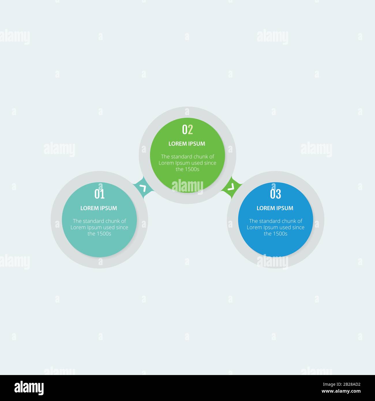 Infografik mit drei Schritten, Infografik mit drei Auswahlmöglichkeiten, kreisförmige Optionen Prozessdiagramm, Daten, Projektzyklus Stock Vektor