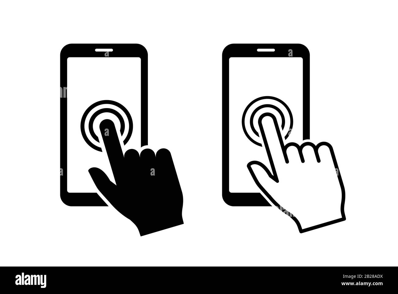 Smartphone-Symbol auf dem Hand-Touchscreen. Klicken Sie auf das Smartphone. Vektorsymbol Stock Vektor