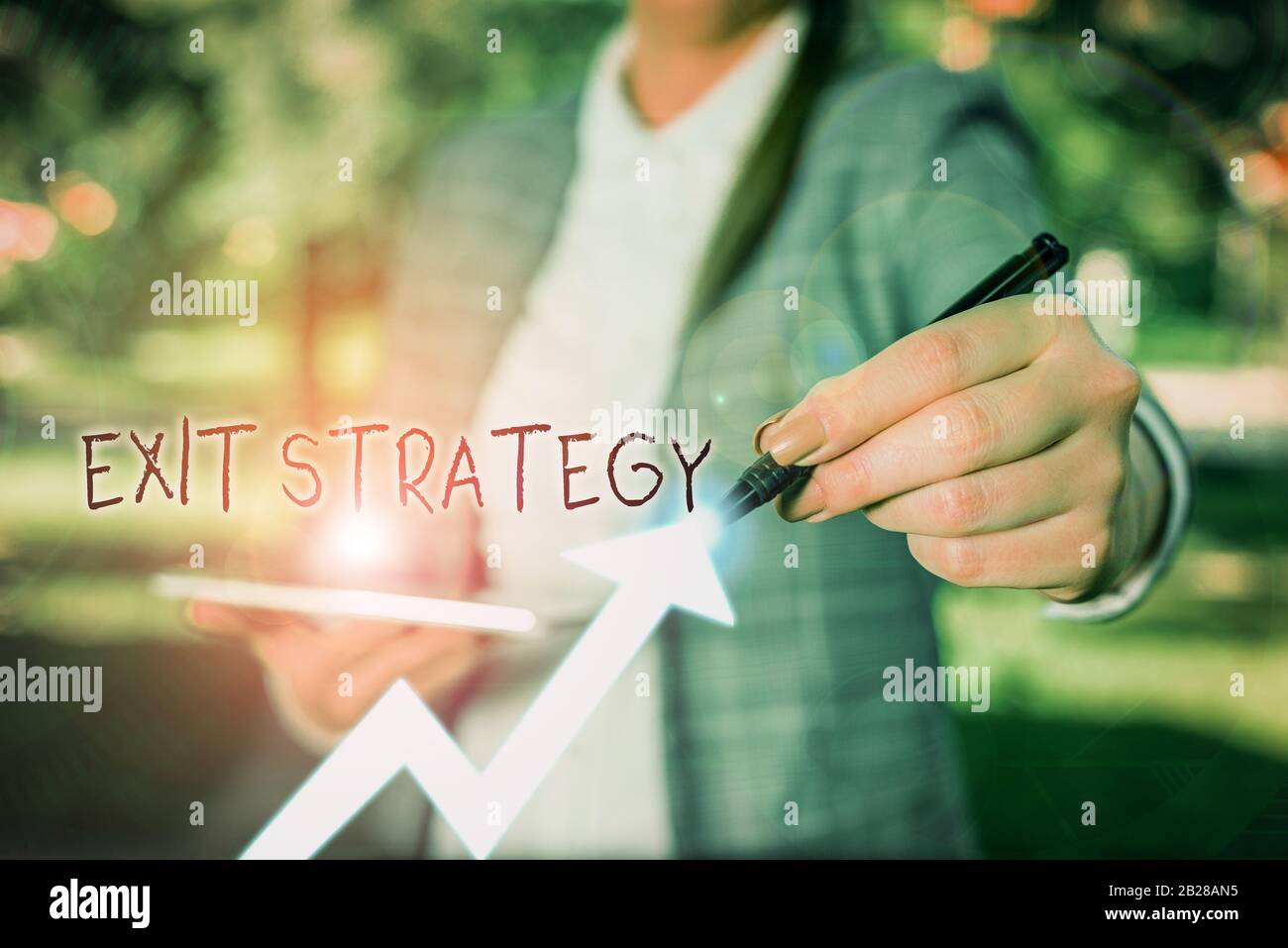 Schreiben Hinweis anzeigen Exit- Strategie. Business Konzept für geschafft, sich aus einer Situation, die Schwer Stockfoto