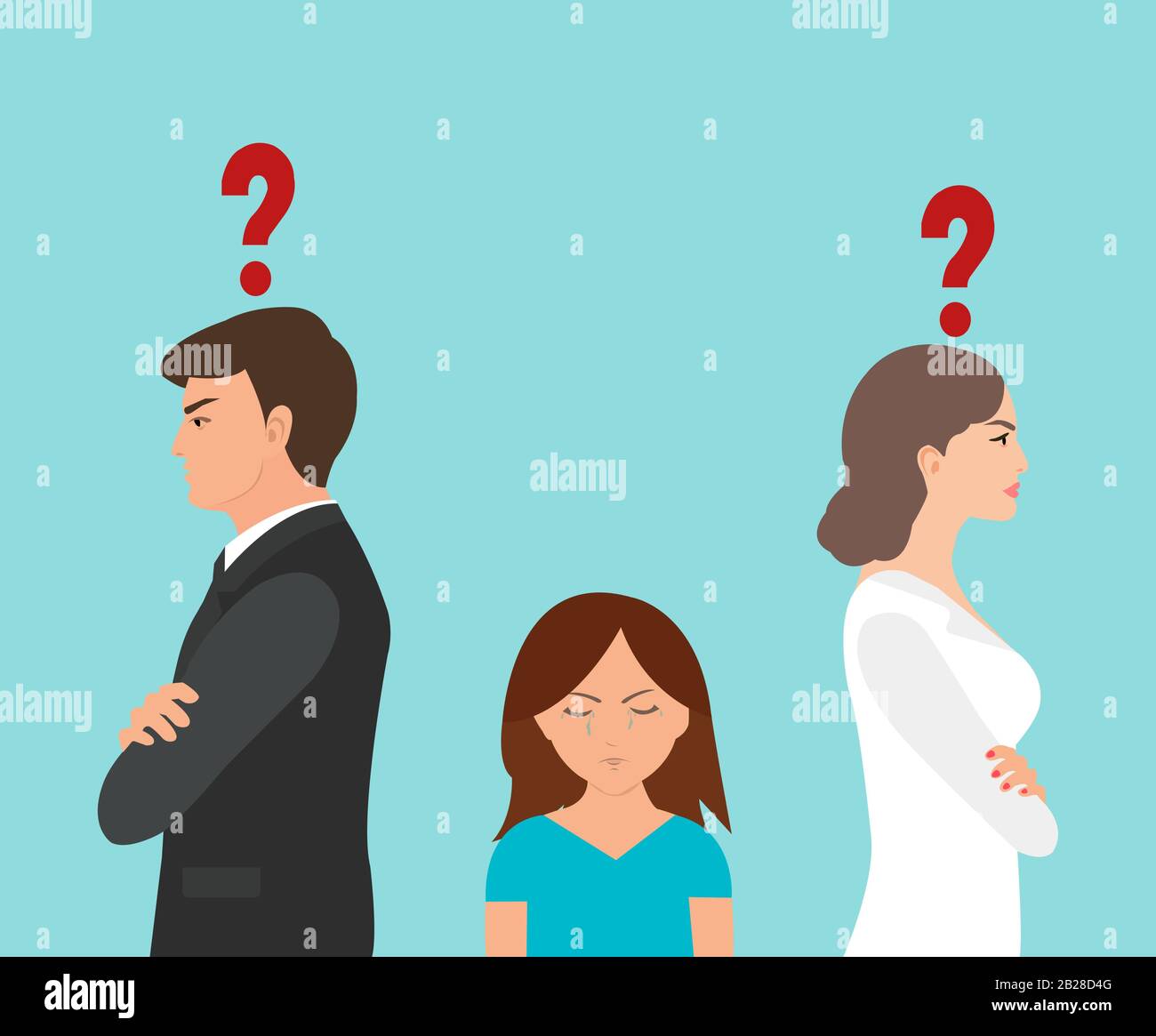 Vektor eines wütenden Paares und eines traurigen weinenden Kindes dazwischen Stock Vektor