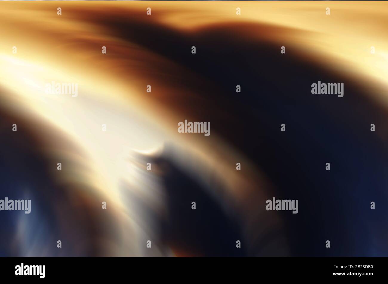 VECTUS: Digitale Scherung und maximale radiale Rotationsunschärfe verwandeln einen dramatischen Sonnenuntergang in eine Kunstgalerie mit mehrfarbigen braunen Farbverläufen. Stockfoto