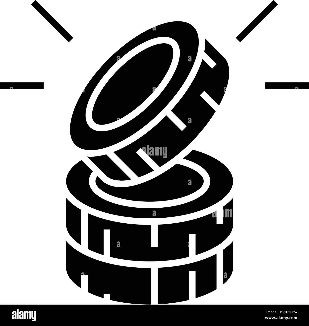 Symbol für goldene Münzen schwarz, Konzeptabbildung, Symbol für flache Vektorgrafiken, Glyph-Zeichen. Stock Vektor