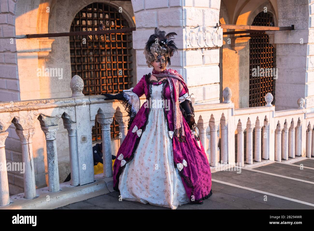 Venedig, Italien - 14. Februar 2020: Platz San Marco in den Tagen des Karnevals. Stockfoto