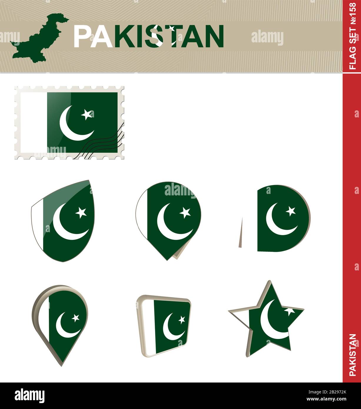 Pakistan Flaggensatz, Flaggensatz #158. Vektor. Stock Vektor