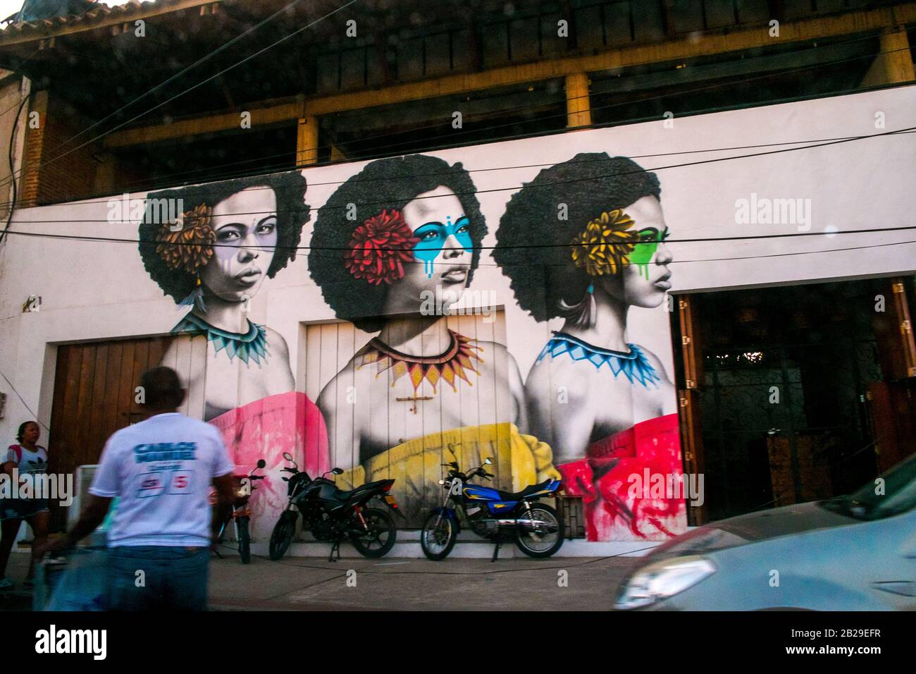 Bunte Straßenkunst im Barrio Getsemaní, Cartagena, Kolumbien Stockfoto