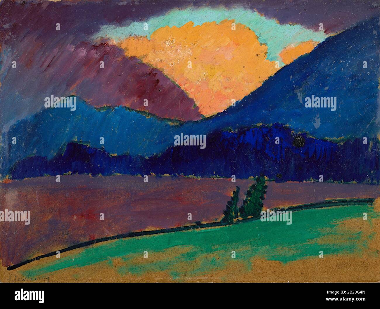 Sommerabend in Murnau (Sommerabend in Murnau) (1908) Gemälde von Alexej von Jawlensky - Sehr hochwertiges und hochauflösendes Bild Stockfoto