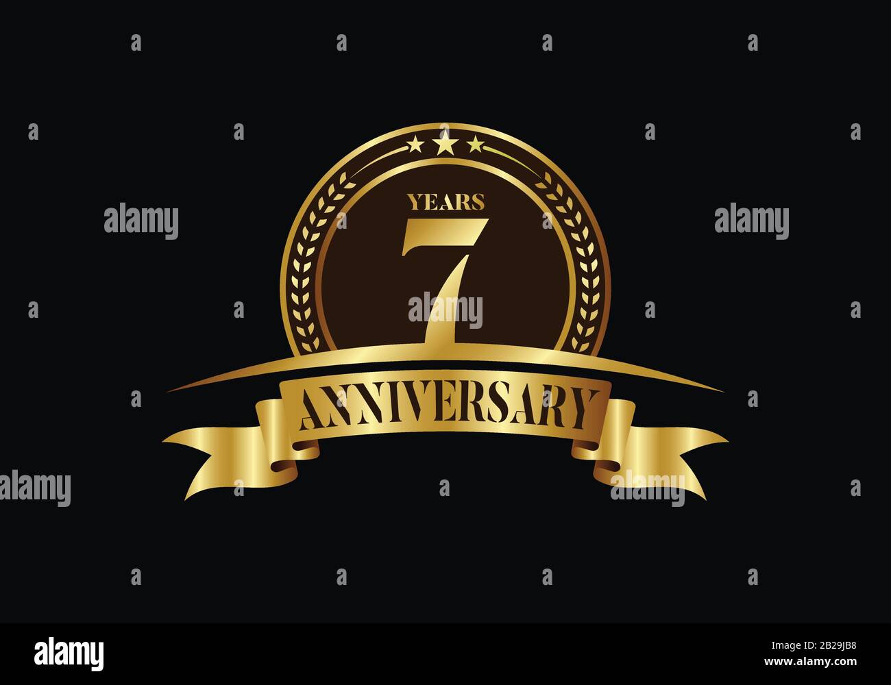 Jubiläumslogo-Vorlage, Geburtstag mit Vektordesign, Emblem zum goldenen Jahrestag mit Band. Stock Vektor