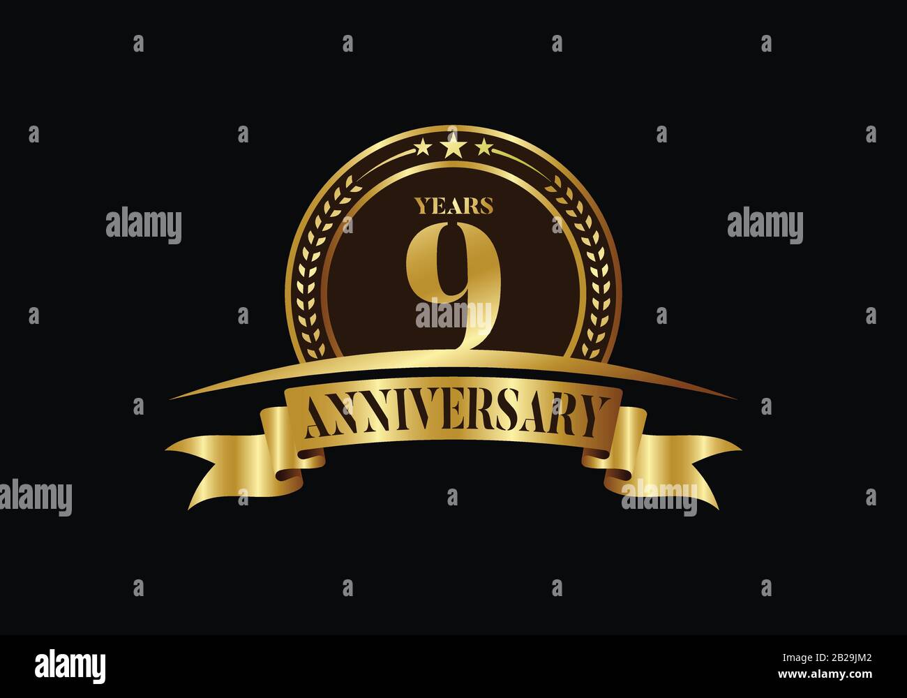 Jubiläumslogo-Vorlage, Geburtstag mit Vektordesign, Emblem zum goldenen Jahrestag mit Band. Stock Vektor