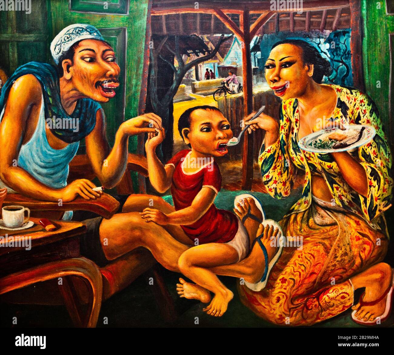 Indonesien, BALI - 20. JANUAR 2011: Traditionelles Bildgemälde indonesischer Meister Nahaufnahme. Stockfoto