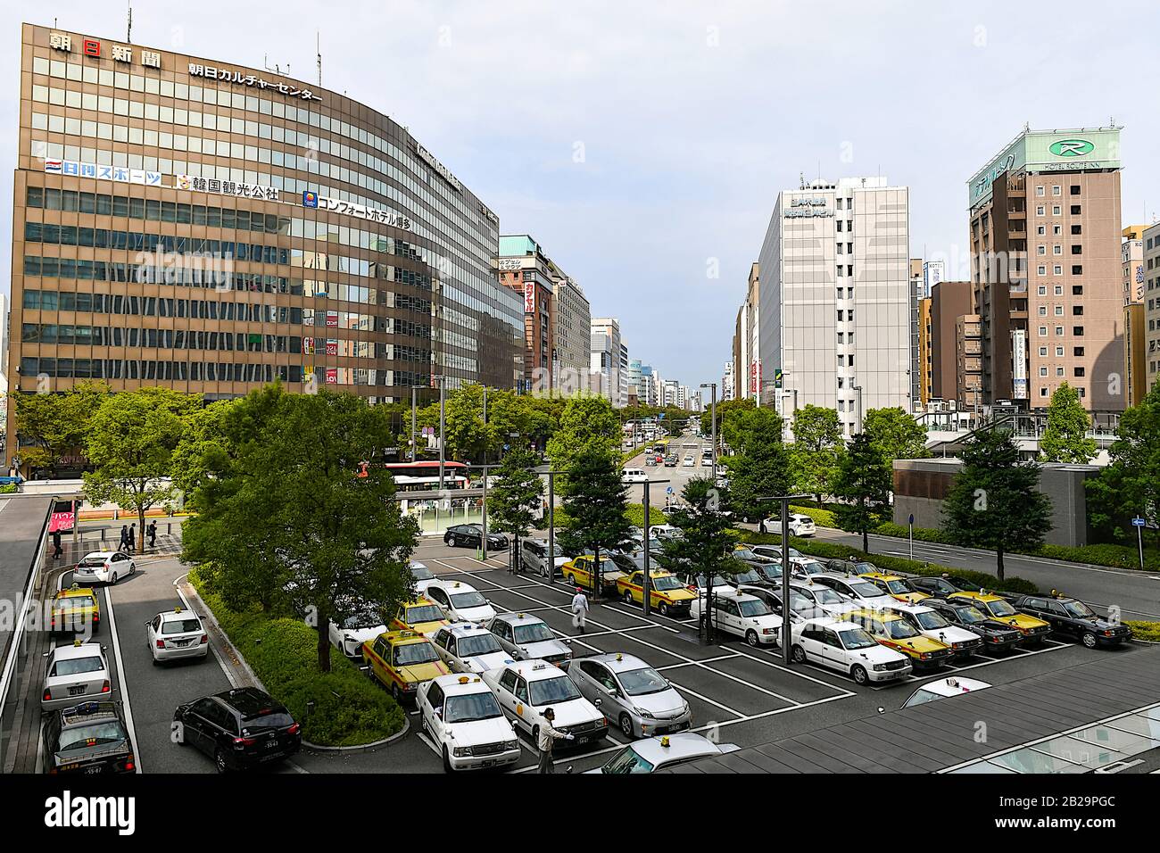 Parkplatz und Stadtbild, Fukuoka, Präfektur Fukuoka, Japan Stockfoto