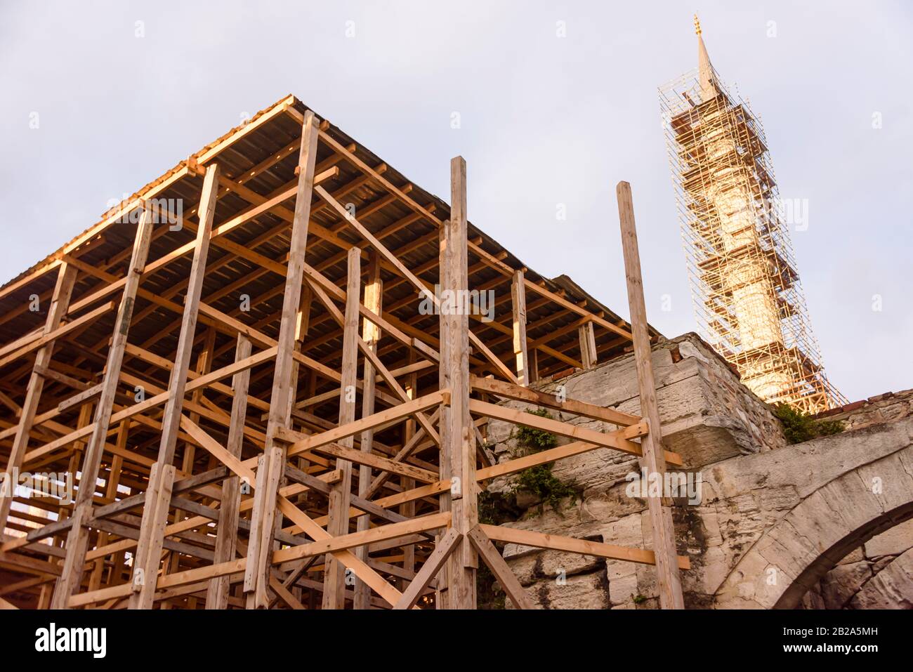 Bau- und Wiederherstellungsarbeiten an der Blauen Moschee, Istanbul, Türkei Stockfoto