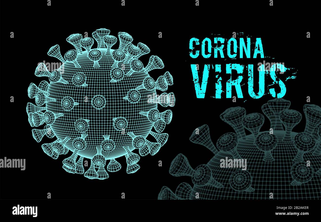 Coronavirus 2019-nCoV-Virus. Vektor-3d-Darstellung auf schwarzem Hintergrund. Stockfoto