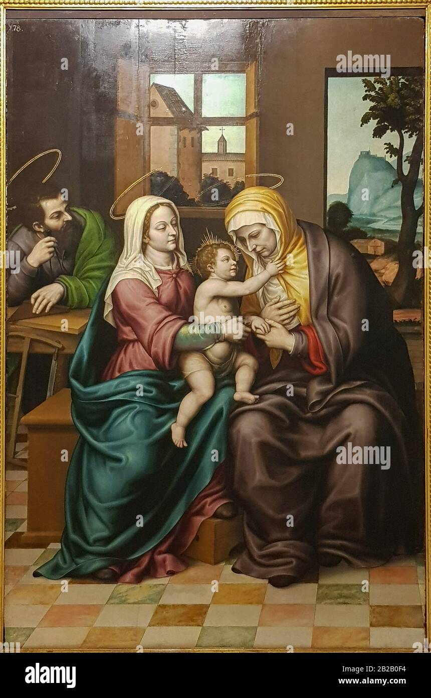 "'Sagrada Familia con Santa Ana (Heilige Familie mit St. Anne)', Nicolás Borrás Falcó (1570-1610), Öl auf Holz. Stockfoto