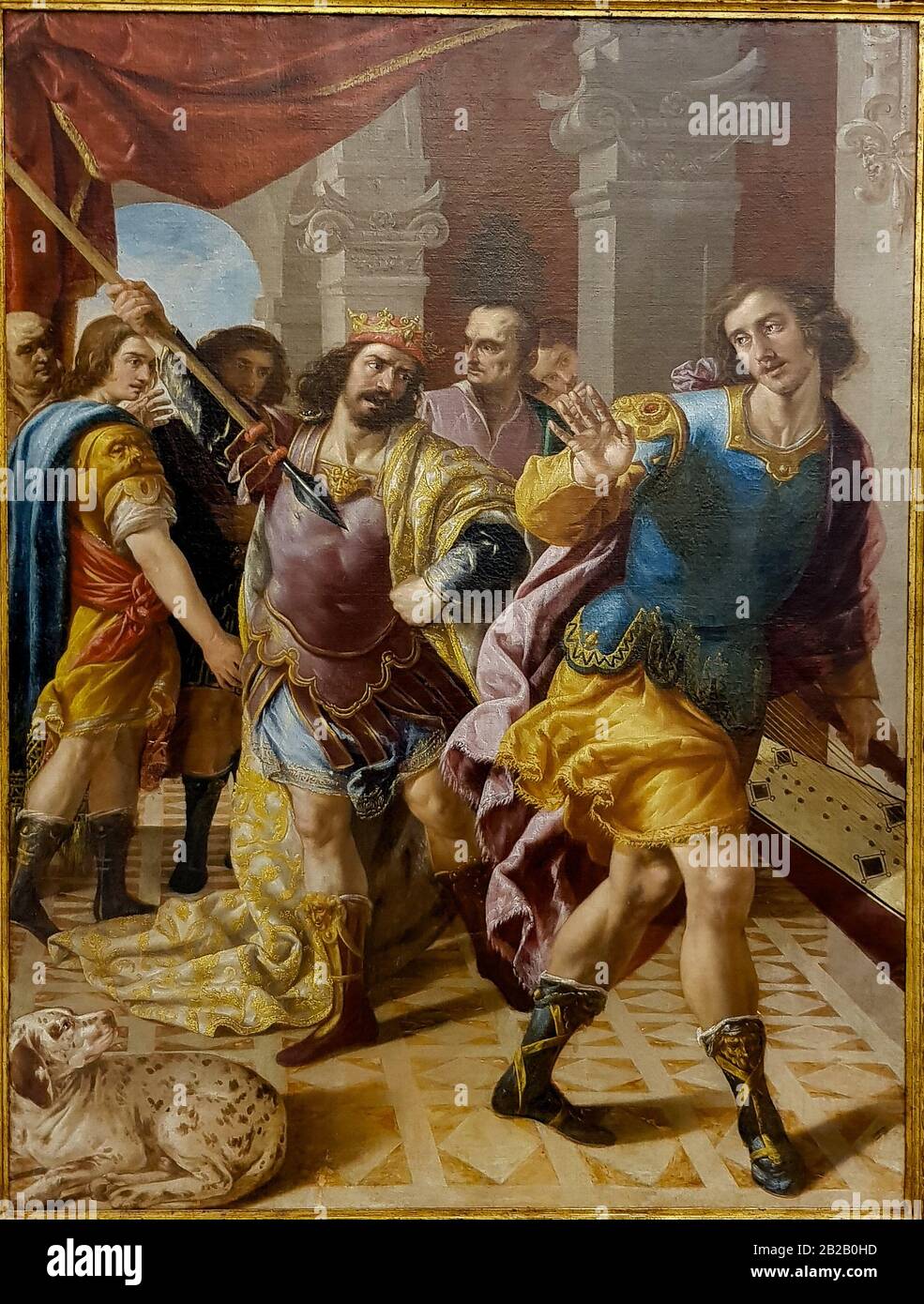 ''Saul bedrohte David mit seinem Speer', Francisco Fernández (1605-1675), Öl auf Leinwand. Stockfoto