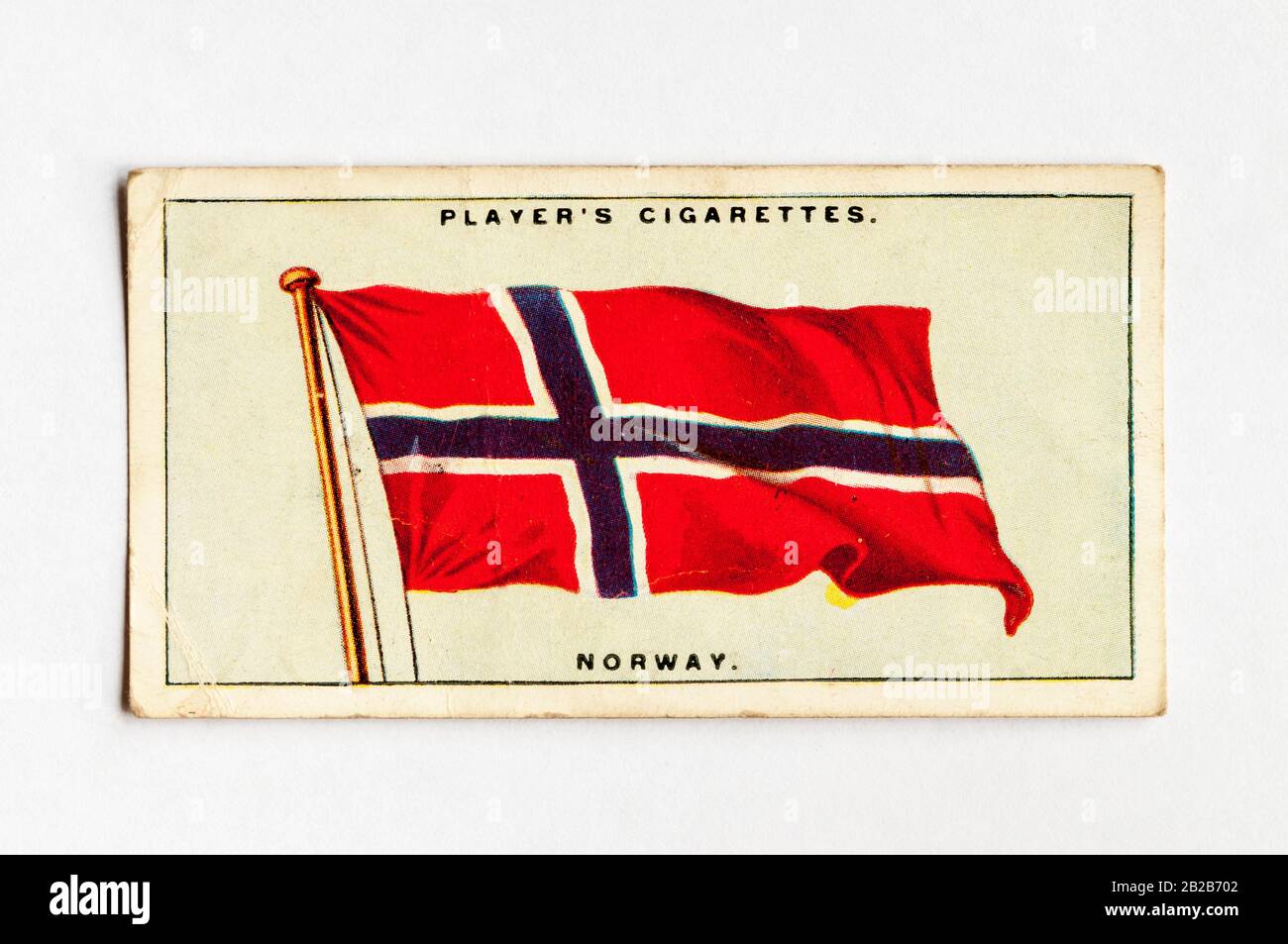 Die Zigarettenkarte des Spielers in Flags of the League of Nations zeigt die Flagge Norwegens. Ausgabe Von 1928. Stockfoto