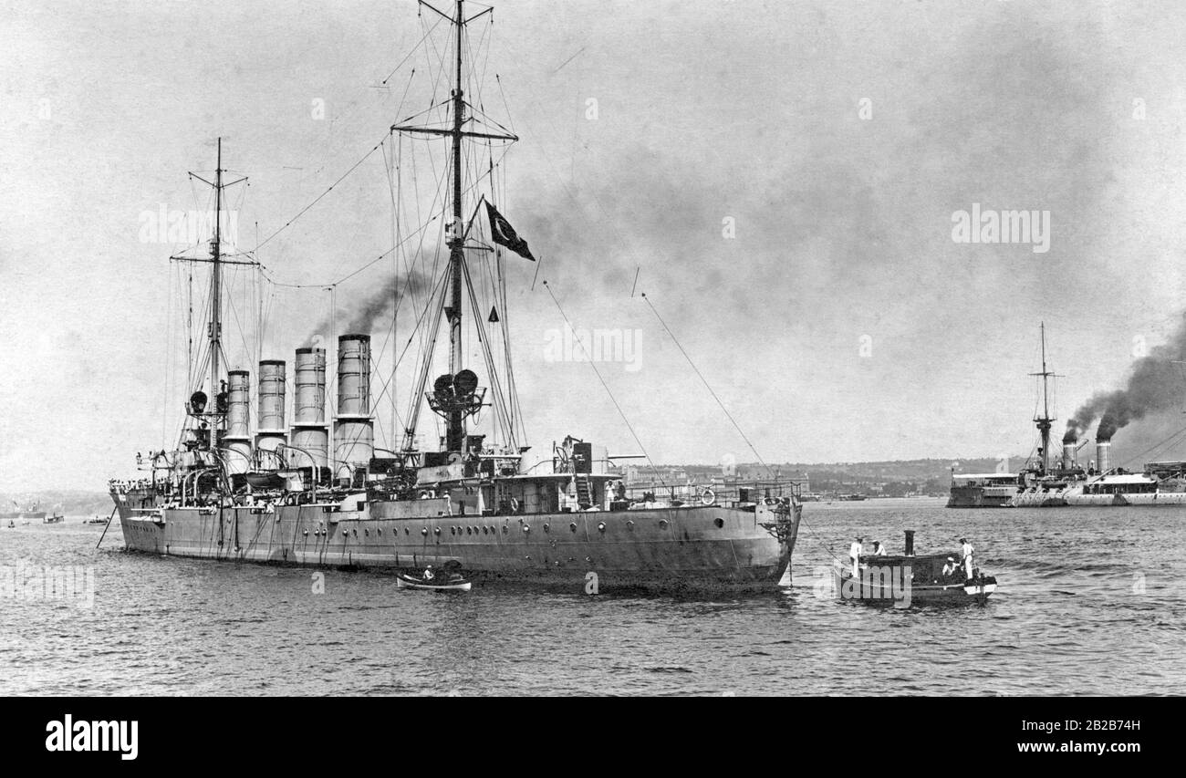 Der ursprünglich deutsche Kriegskreuzer wurde zu Kriegsbeginn dem türkischen Partner übergeben und in "Midilli" umbenannt. Er wurde bei den Kämpfen bei den Dardanellen eingesetzt. Stockfoto
