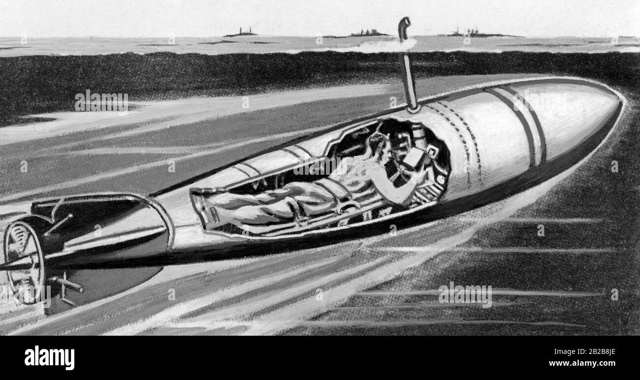 Darstellung eines Ein-Personen-U-Bootes der Kaiserlich japanischen Marine, das beim Angriff auf den US-amerikanischen Marinestützpunkt Pearl Harbor eingesetzt wurde. Stockfoto