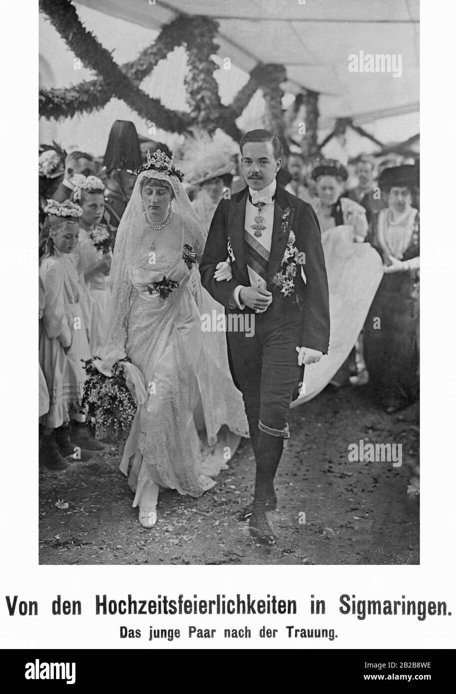 Hochzeit des ehemaligen Königs Manuel von Portugal mit Prinzessin Augusta Victoria von hohenern-Sigmaringen in Sigmaringen. Die Ehe blieb kinderlos. Stockfoto