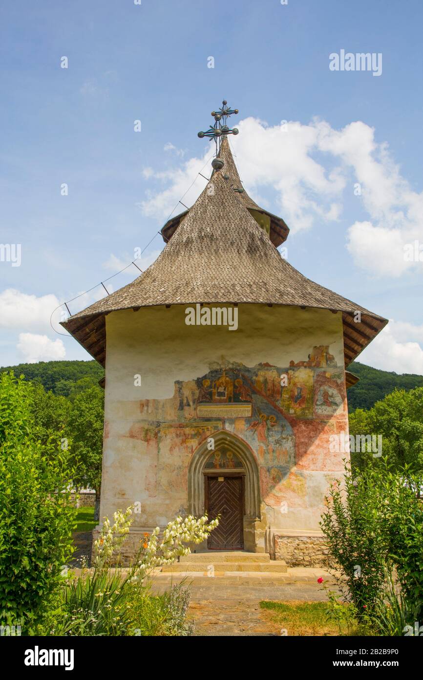 Heilig-Kreuz-Kirche, 1487, UNESCO-Weltkulturerbe, Patrauti, Kreis Suceava, Rumänien Stockfoto