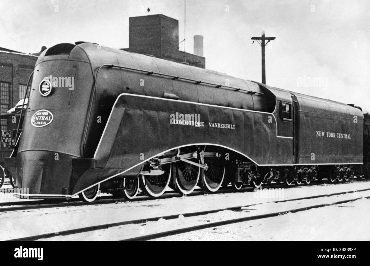 Eine stromlinienförmige Lok der New York Central Railroad. Stromlinienförmige Dampfloks vor 1945, Lokomotiven: Historisch, Eisenbahn. Stockfoto