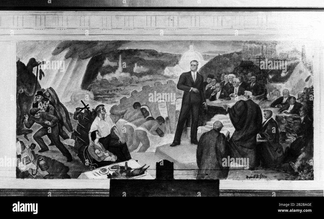 Neuer Deal: Paitnting von Maxwell B. Starr in New York: "Alptraum von 1934". Stockfoto