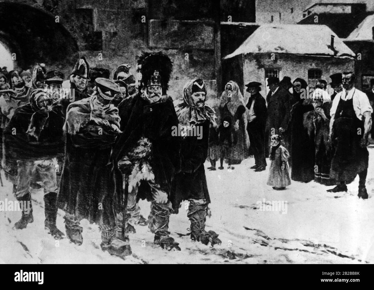 Französische Invasion in Russland: Rückzug der französischen Armee im Winter 1812. Gemälde von Arthur Kampf. Stockfoto