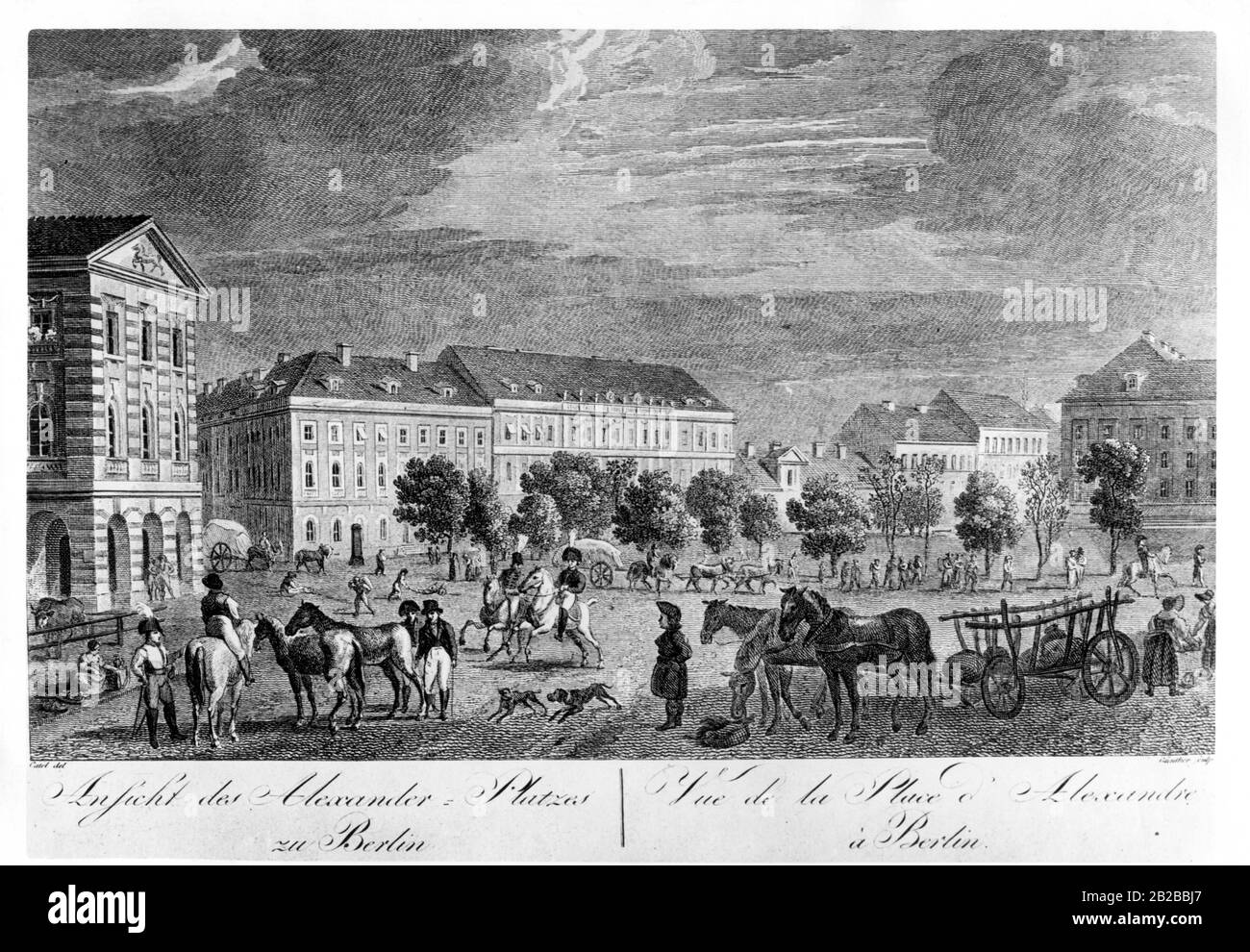 Gravur mit Blick auf den Alexanderplatz im 18. Jahrhundert. Stockfoto
