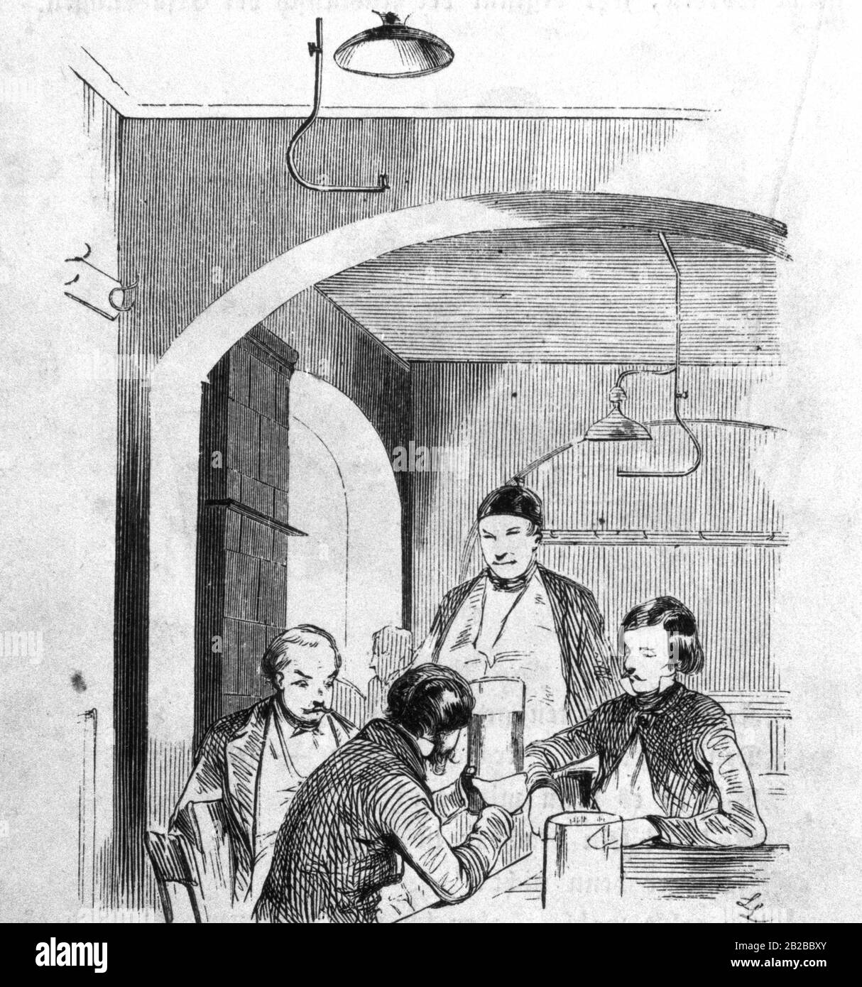 Die Montage eines neuen Gasflaschenbrenners in einer der größten Weizenbiertavernen in Berlin. Stockfoto