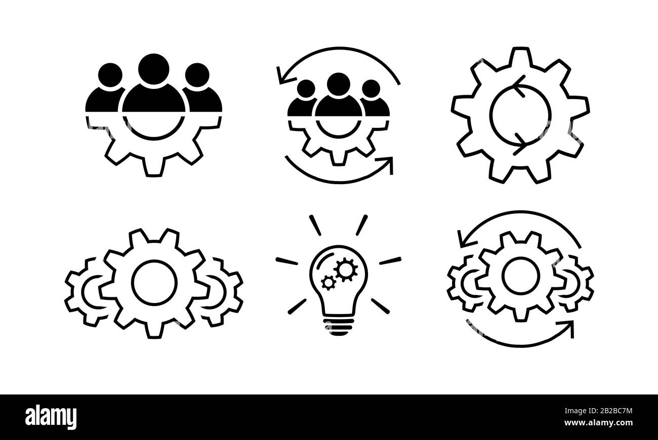 Symbol für Teamarbeit und Prozesslinie in flacher Form. Stock Vektor