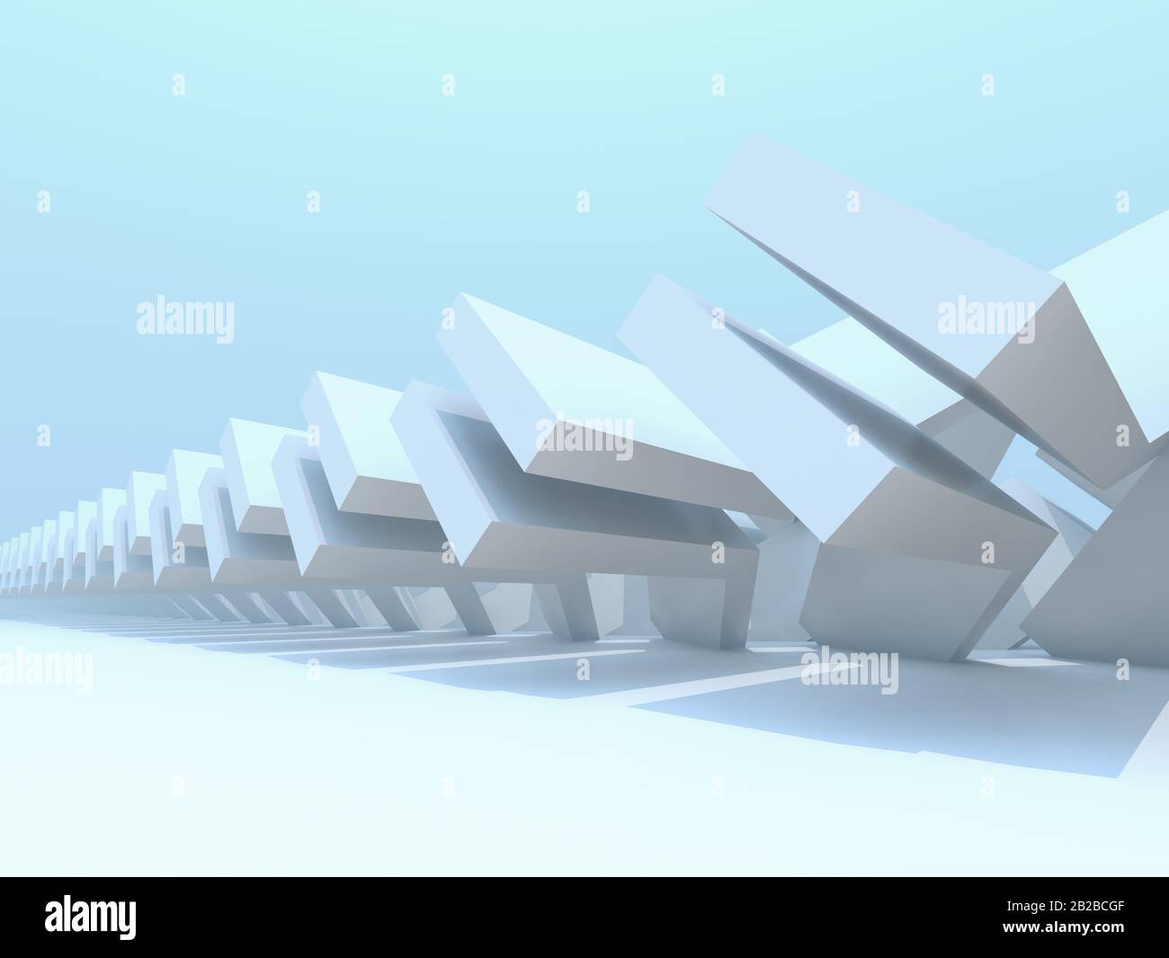 Installation der abstrakten parametrischen Architektur. Hintergrund der Computergrafik, Weitwinkelobjektiv, 3D-Rendering-Darstellung Stockfoto