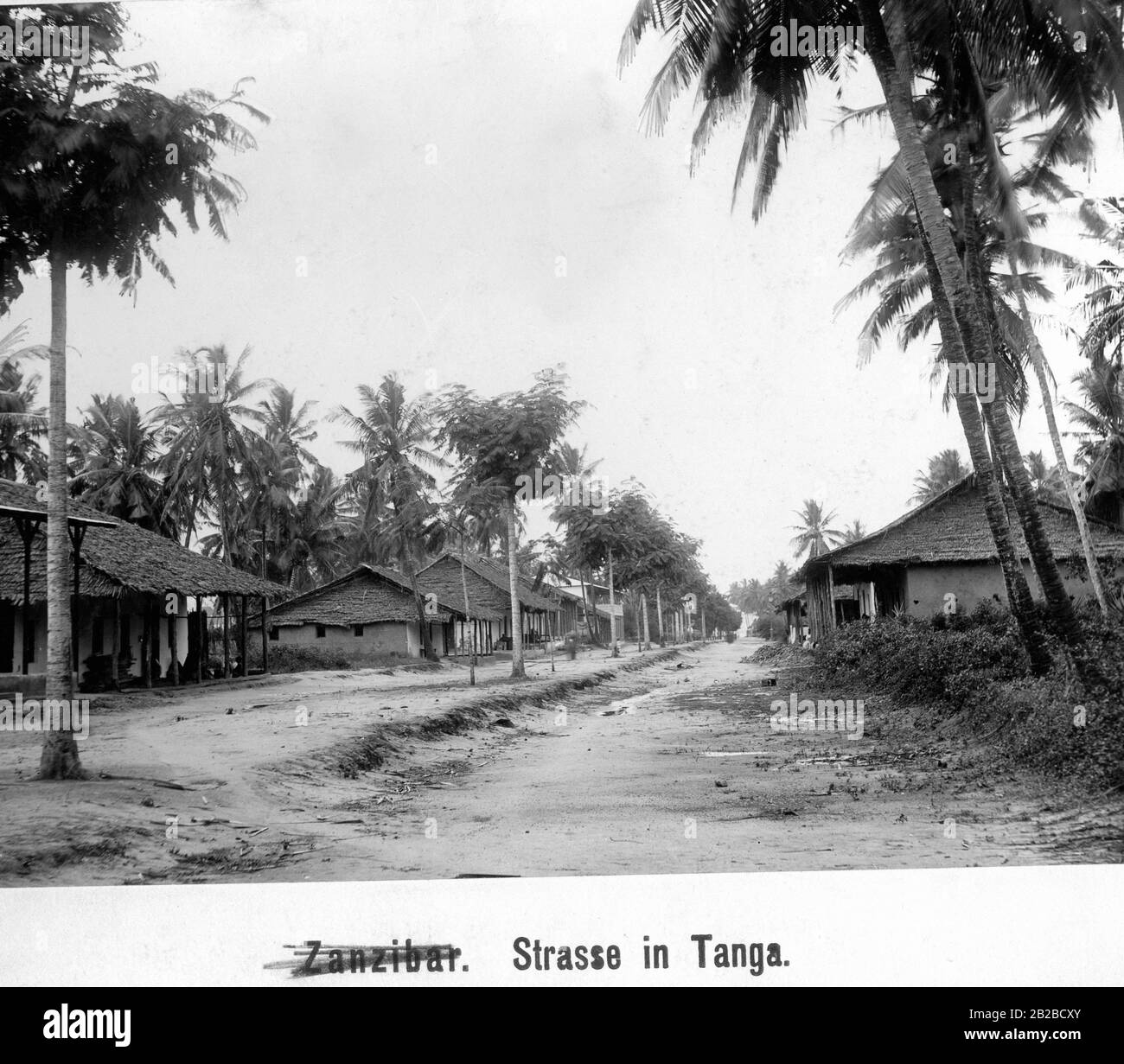 Straße in Tanga im deutschen Ostafrika im Norden des heutigen Tansania. Undatiertes Foto. Stockfoto