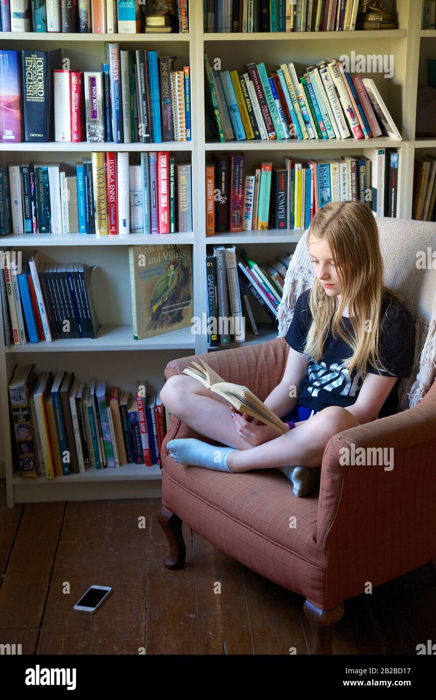 Teenager liest ein Buch Stockfoto