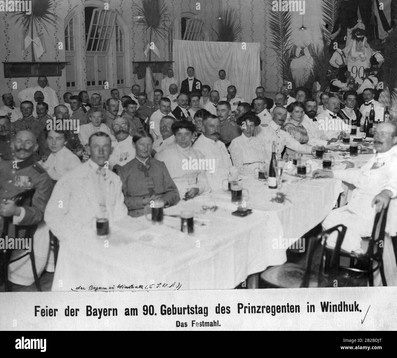 Der bayerische Prinzregent Luitpold wurde im März 1911 90 Jahre alt, und die Bayern im deutschen Südwestafrika Windhoek veranstalteten zu diesem Anlass eine Feier. Stockfoto