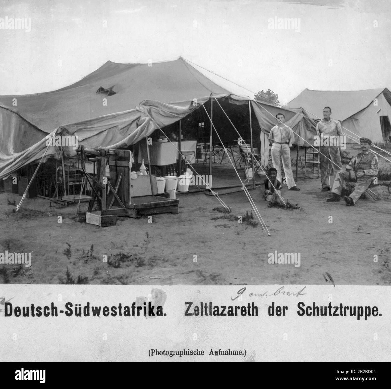 Feldlazarett der Deutschen Schutztruppe in Deutsch Südwestafrika. Hier führten deutsche Soldaten einen Krieg mit den einheimischen Hereros. Stockfoto