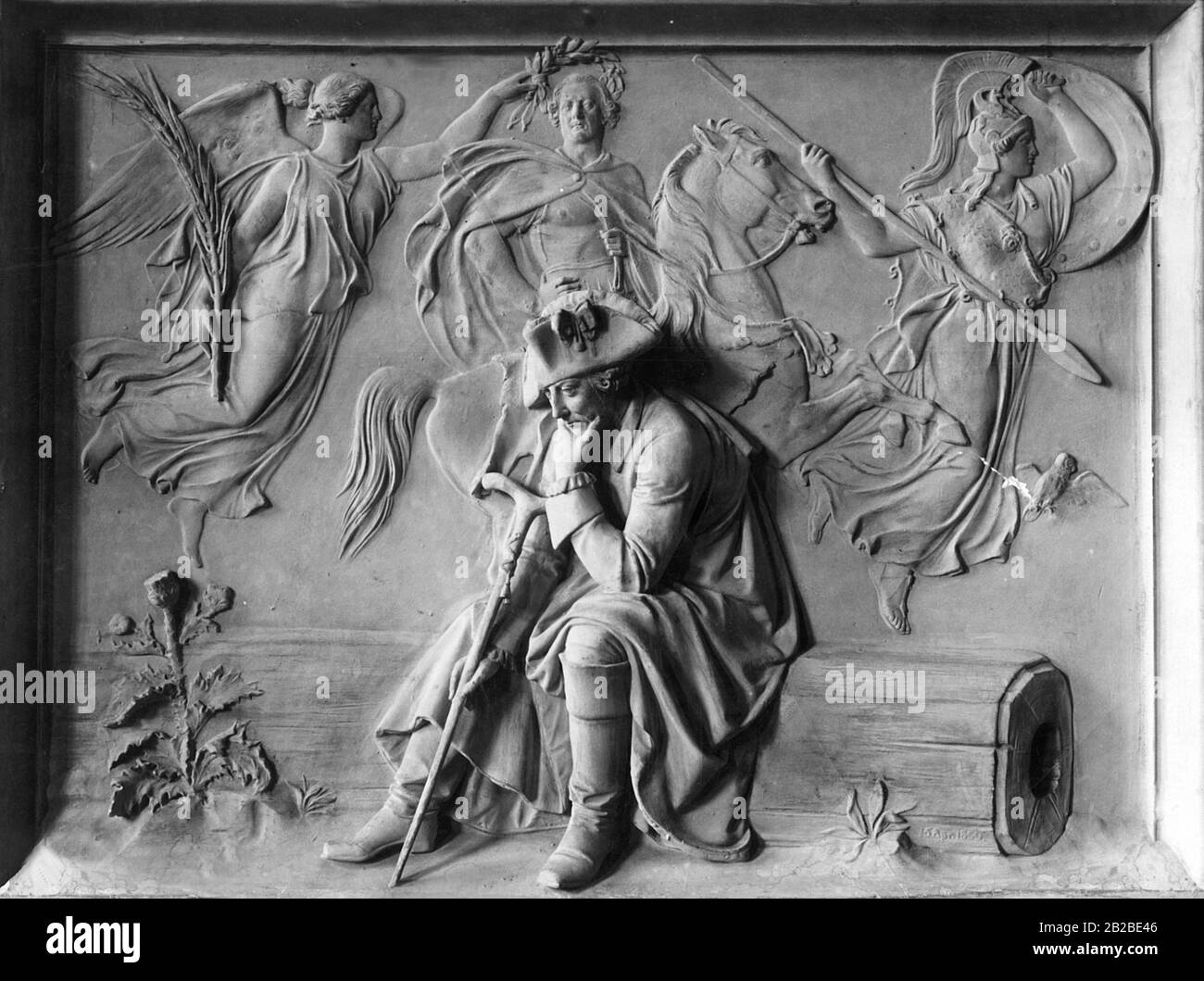 Friedrich II. Der Große nach der Schlacht bei Kolin. (Entwurf für einen Denkmalsockel, Skulptur von Christian Rauch). Denkmäler, Skulpturen. Stockfoto