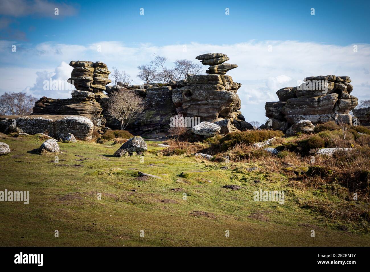 Felsige Landschaft, Brimham Rocks, Nidderdale, North Yorkshire Stockfoto