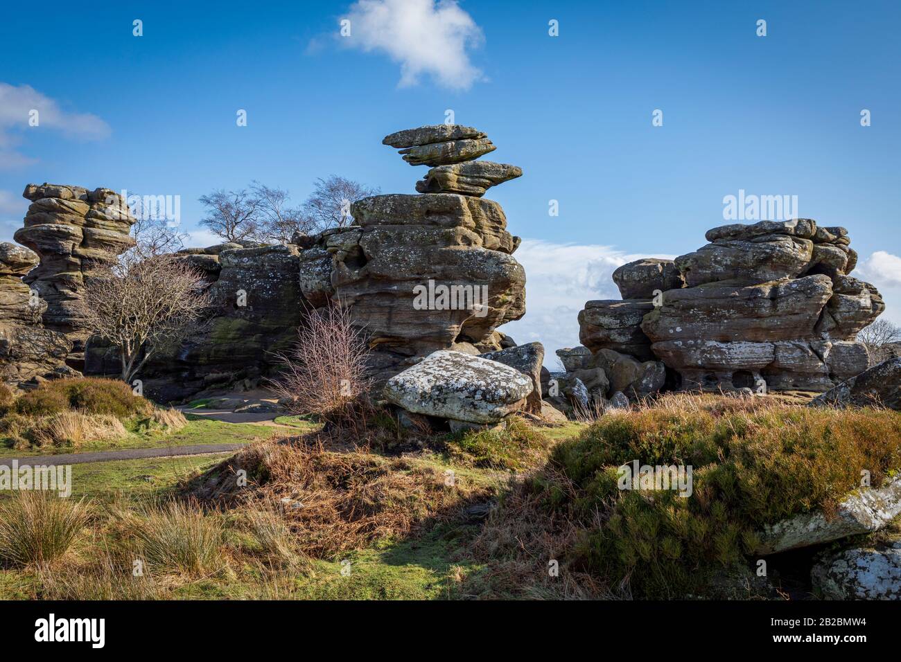 Felsige Landschaft, Brimham Rocks, Nidderdale, North Yorkshire Stockfoto