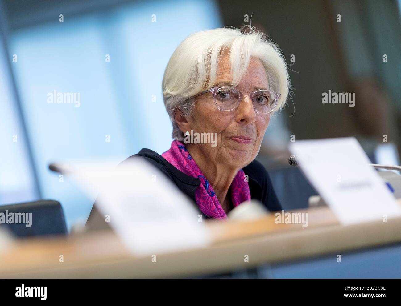 Belgien, Brüssel, am 4. September 2019: Christine Lagarde, Präsidentin der Europäischen Zentralbank, hier vor dem Wirtschafts- und Währungsausschuss Stockfoto