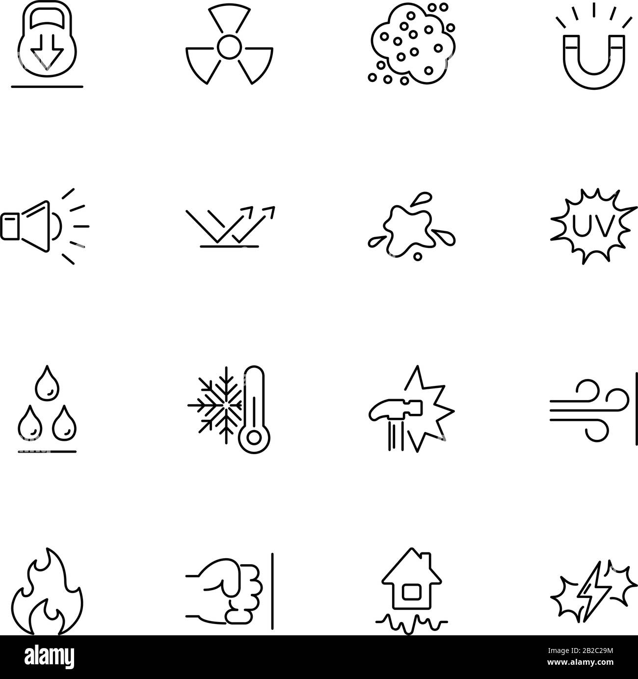 Beeinflussung, Auswirkung, Effekt Outline-Symbole festgelegt - schwarzes Symbol auf weißem Hintergrund. Einfluss, Auswirkung, Effekt Simple Illustration Symbol - Lined Simplicit Stock Vektor