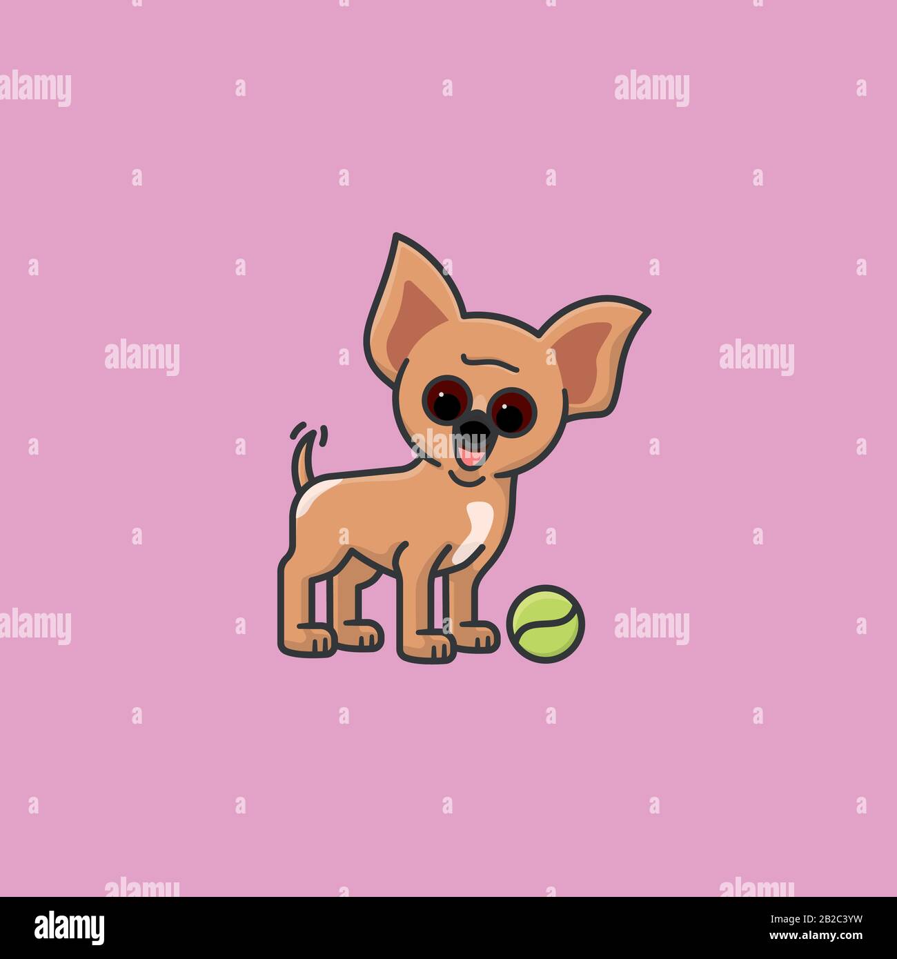 Hundewelpe mit Tennisball und Flügel-Vektor-Illustration für PuppyDay am 23. März Verspieltes glückliches Haustiersymbol. Stock Vektor