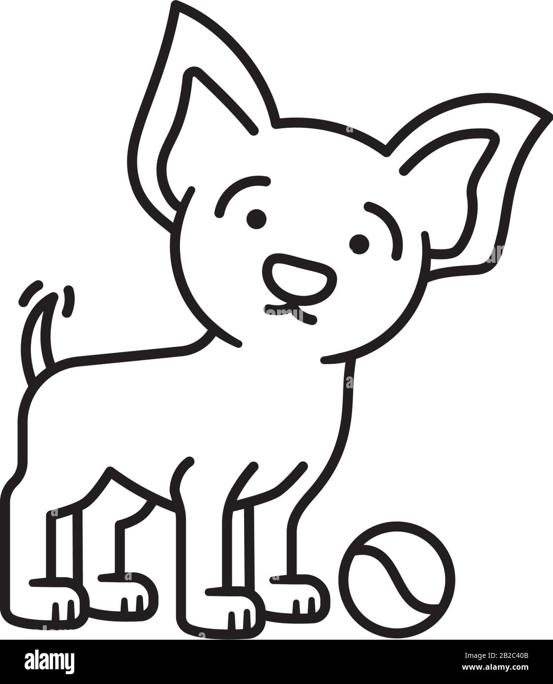 Hundewelpe mit Tennisball und Flügel-Vektor-Pfandsymbol. Verspieltes Symbol für die Kontur von Haustieren. Stock Vektor