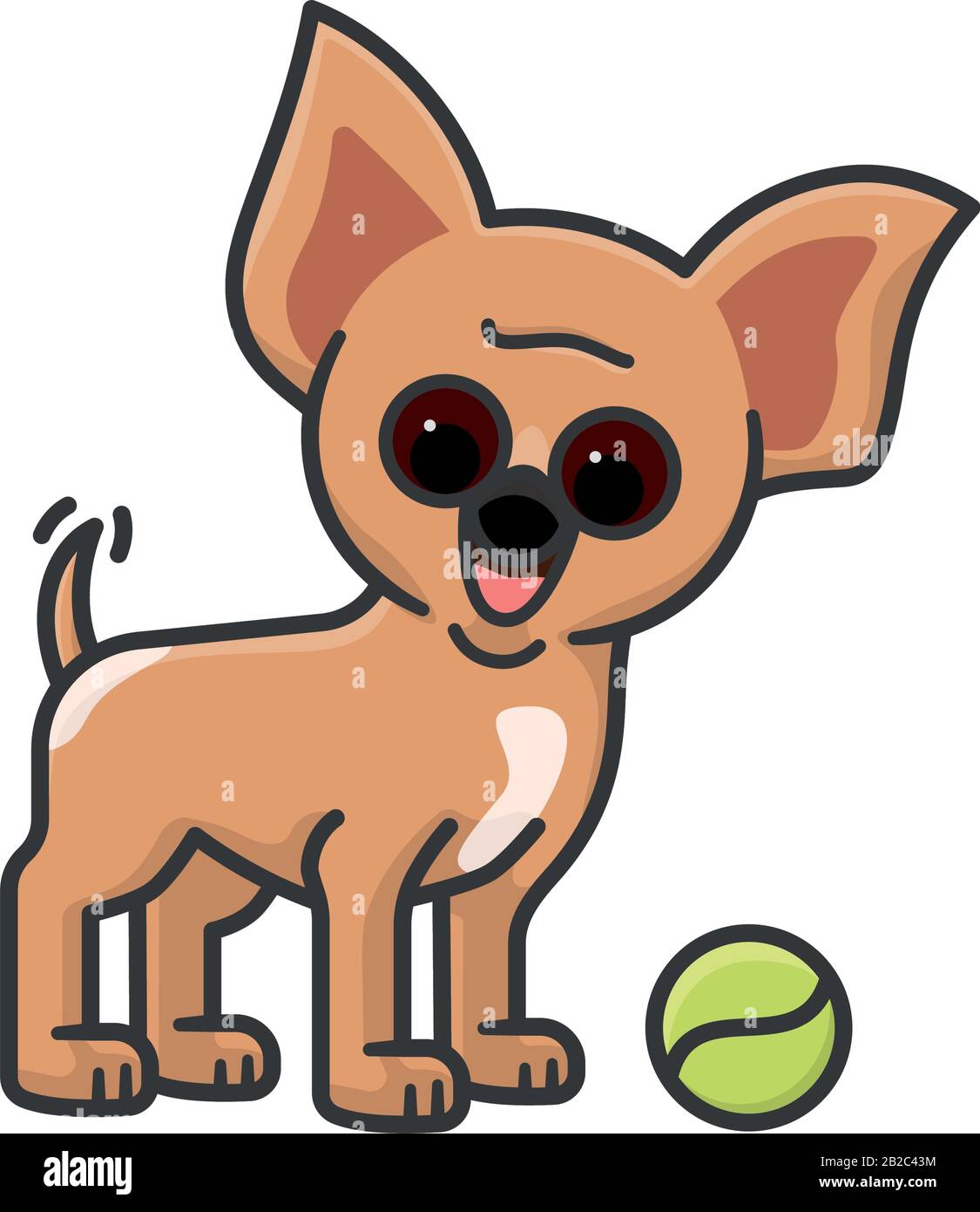 Hundewelpe mit Tennisball und Flügel-Vektor-Illustration für PuppyDay am 23. März Vereinzeltes, Verspieltes glückliches Haustiersymbol. Stock Vektor