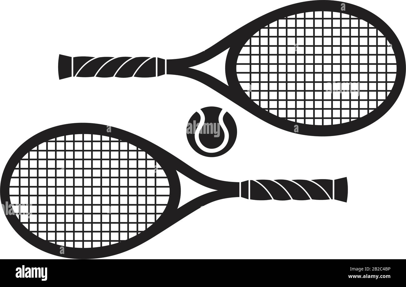 Tennisschläger mit Kugelschild Symbolvorlage schwarz Farbe editierbar. Tennisschläger mit Kugelzeichen Symbol Infinity Symbol Symbol Symbol Flat Vector Illustration Stock Vektor