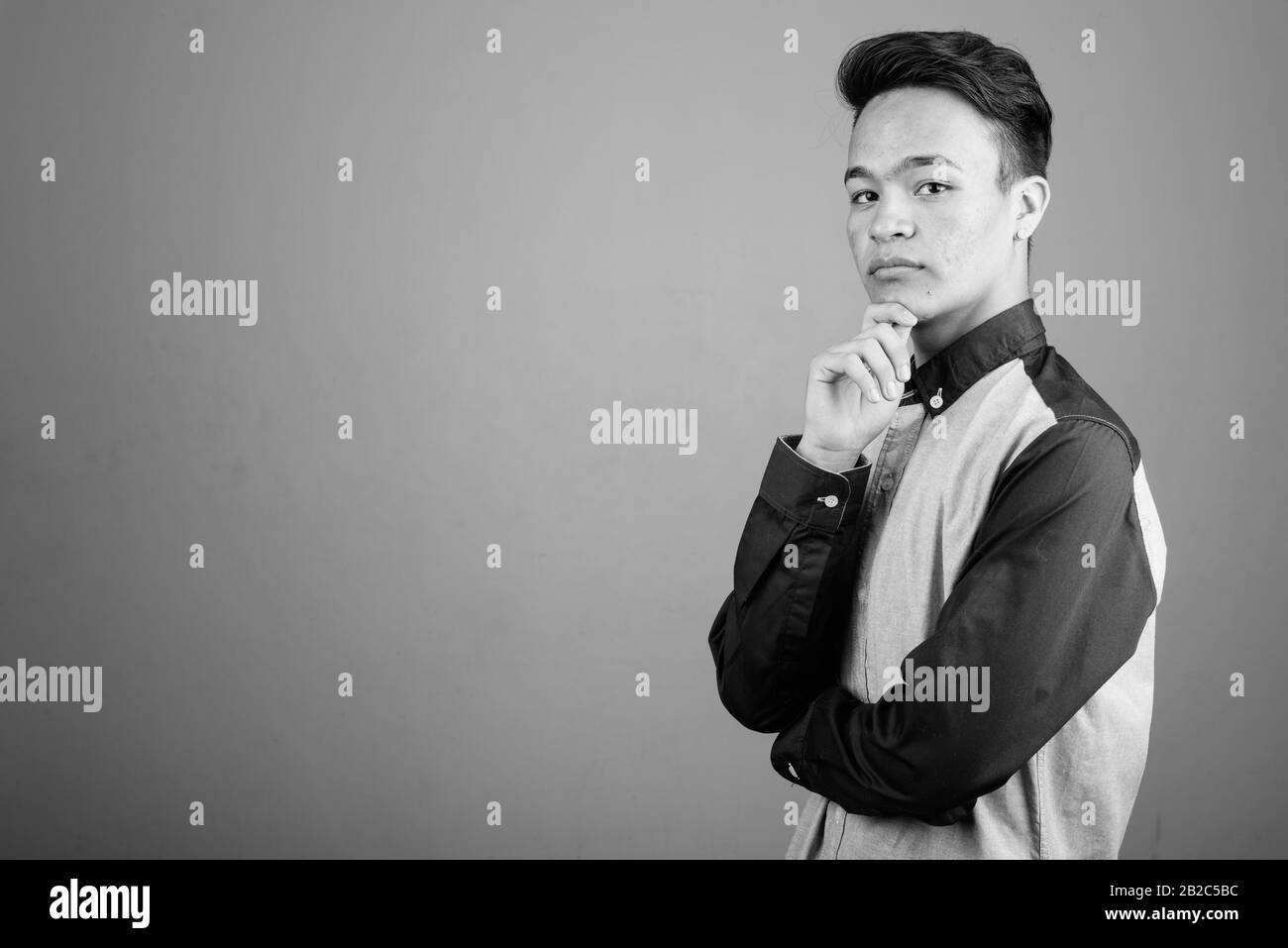 Portrait des jungen gutaussehenden asiatischen Teenagers, der intelligent aussieht Stockfoto
